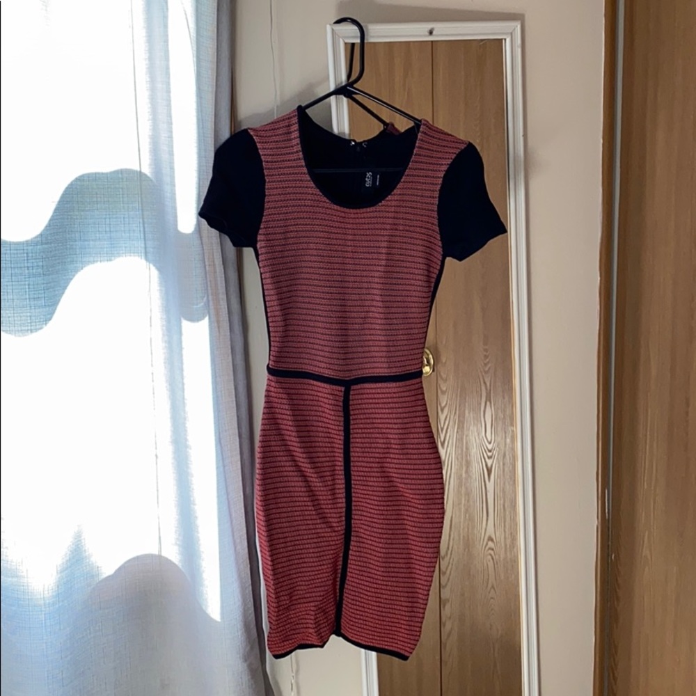 Red Knit Striped Midi Dress